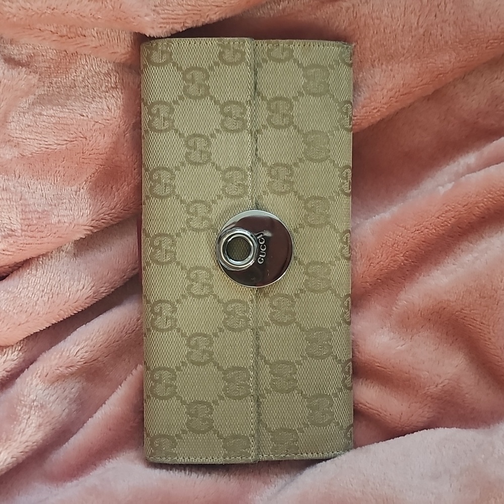 Gucci Wallet Purse Long Wallet GG Brown Beige Woman Authentic Used